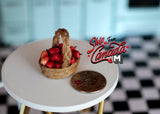 Miniature Strawberries in Basket 1:12 Scale Dollhouse Supplies Fruit Rope Basket 1-5/16 inch tall - E017