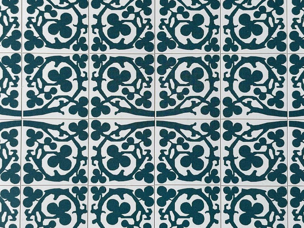 1:12 Scale Miniature Dark Green Trefoil Embossed Floor Tile Sheet, 6 x 12 Tiles, 4-13/16 x 9-5/8 inch, DIY Dollhouse Supply
