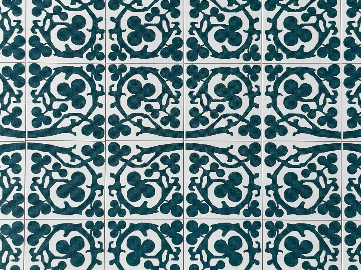 1:12 Scale Miniature Dark Green Trefoil Embossed Floor Tile Sheet, 6 x 12 Tiles, 4-13/16 x 9-5/8 inch, DIY Dollhouse Supply
