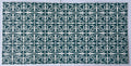 1:12 scale miniature dark green trefoil embossed floor tile sheet, 6 x 12 tiles, green and white pattern, top view
