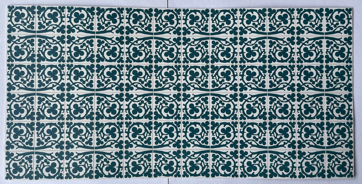 1:12 Scale Miniature Dark Green Trefoil Embossed Floor Tile Sheet, 6 x 12 Tiles, 4-13/16 x 9-5/8 inch, DIY Dollhouse Supply