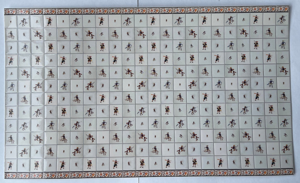 1:12 Scale Miniature Delft Tile Sheet with Horsemen and Hunters, 22 x 14 Tiles, 11-1/2 x 6-13/16 inch, DIY Dollhouse Supply