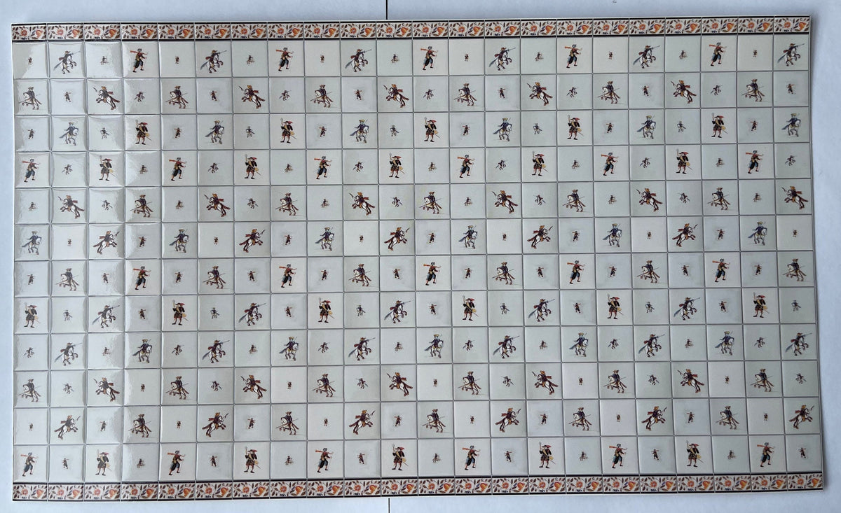 1:12 Scale Miniature Delft Tile Sheet with Horsemen and Hunters, 22 x 14 Tiles, 11-1/2 x 6-13/16 inch, DIY Dollhouse Supply
