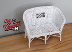 1:12 Scale Miniature Metal Wicker Style Garden Loveseat, 4-5/16 inch long, DIY Dollhouse Supply (white)