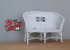 1:12 Scale Miniature Metal Wicker Style Garden Loveseat, 4-5/16 inch long, DIY Dollhouse Supply (white)