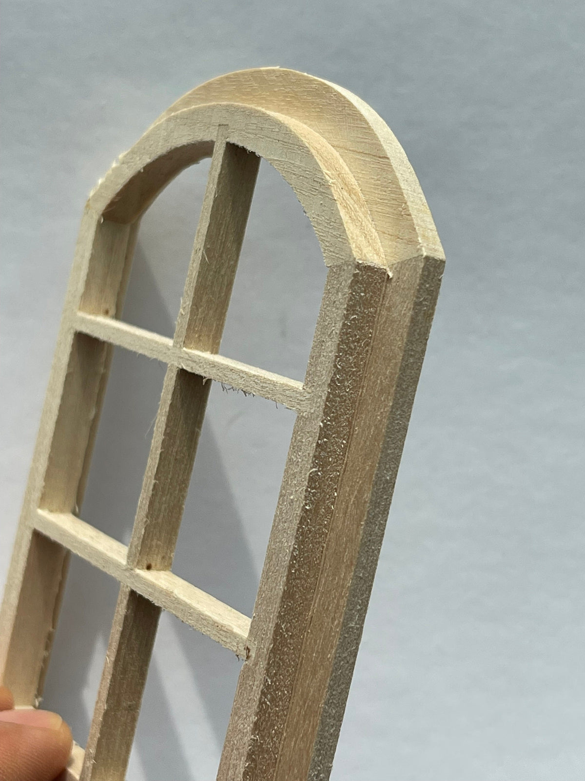 1:12 Scale Miniature Unpainted Arched 6 Pane Window, Frame Only, 4-1/16 inch high Dollhouse Supply
