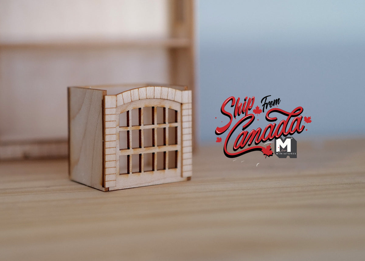 1:12 Scale Miniature Unpainted Wood Bookshelf with Toy Box, Scalloped Top, 5-7/8 inch tall, DIY Dollhouse Supply