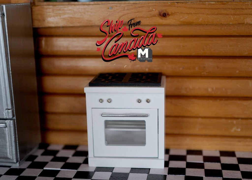 1:12 Scale Miniature Kitchen Range with 4 Burner Cooktop and Oven, 2-15/16 inch tall, DIY Dollhouse Supply (white)