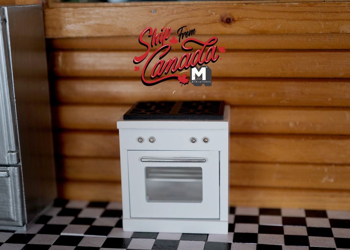 1:12 Scale Miniature Kitchen Range with 4 Burner Cooktop and Oven, 2-15/16 inch tall, DIY Dollhouse Supply (white)