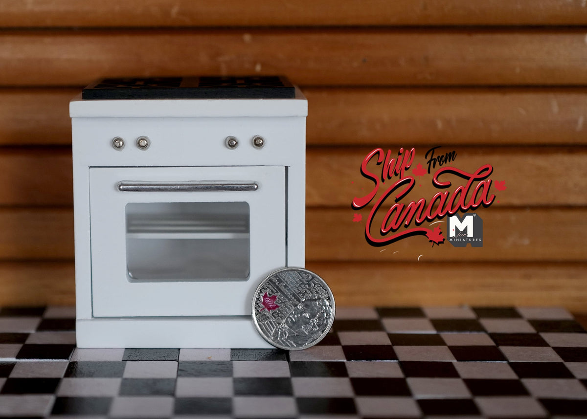 1:12 Scale Miniature Kitchen Range with 4 Burner Cooktop and Oven, 2-15/16 inch tall, DIY Dollhouse Supply (white)