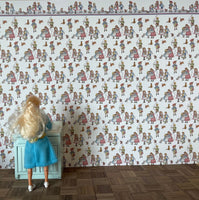 1:12 Dollhouse Children and Their Pets Wallpaper - White