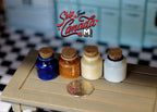 1:12 Scale Miniature Kitchen Canisters with Lids, Set of 4, 7/8 inch tall, DIY Dollhouse Supply (navy, brown, cream and white)