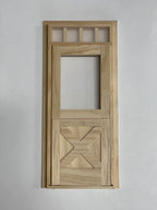 Miniatura in scala 1:12 porta olandese grezza con traverse incrociate e gattaiola, con finestra e sopraluce, alta 7-3/4 inch, accessori per casa delle bambole