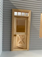 Miniatura in scala 1:12 porta olandese grezza con traverse incrociate e gattaiola, con finestra e sopraluce, alta 7-3/4 inch, accessori per casa delle bambole