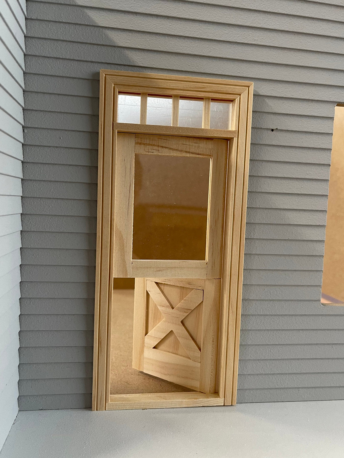 1:12 Scale Miniature Unfinished Dollhouse Crossbuck Dutch Pet Door with Window and Transom, 7-3/4 inch high Dollhouse Supply