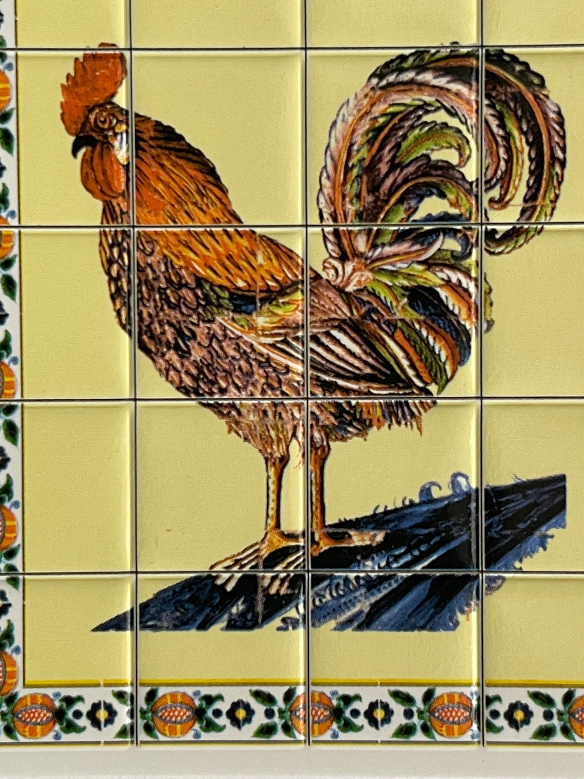 1:12 Scale Miniature Rooster Tile Mural Panel on Cardstock, 2-5/16 x 2-13/16 inch, DIY Dollhouse Supply