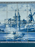 1:12 Scale Miniature Delft Blue Windmill Embossed Wall Tile Mural, 4 x 4 Tiles, 2-3/16 x 2-5/8 inch, DIY Dollhouse Supply