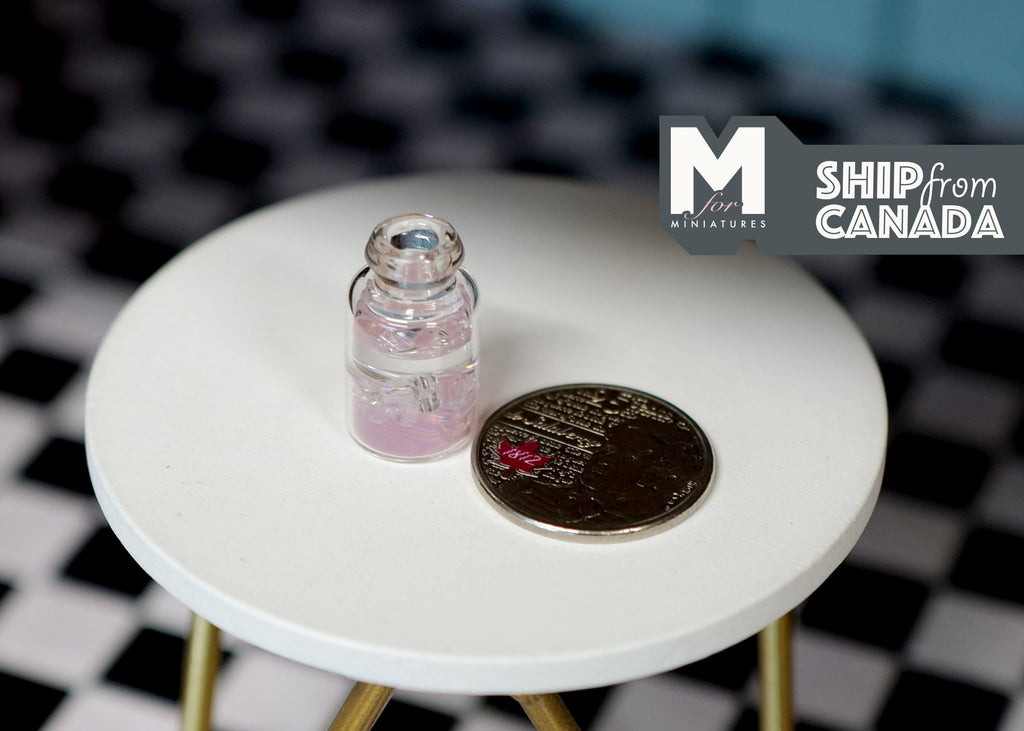 1:12 Scale Miniature Bottle of Pink Juice with Ice and Lid, 7/8 inch tall, DIY Dollhouse Supply