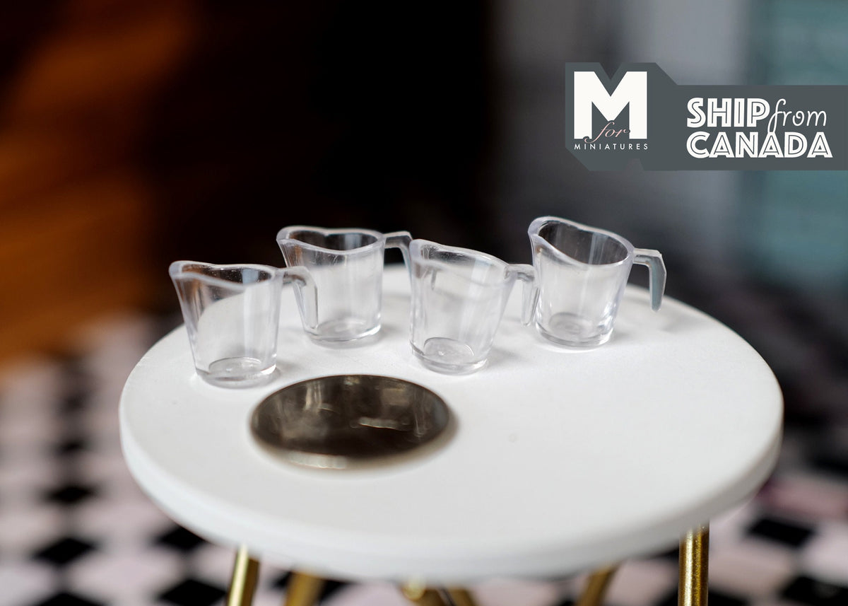 1:12 Scale Miniature Clear Measuring Cups, Set of 4, 9/16 inch tall, DIY Dollhouse Supply