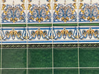1:12 Scale Miniature Mediterranean Embossed Tile Wall with Green Dado, 17 x 14 Tiles, 10-13/16 x 5-7/8 inch, DIY Dollhouse Supply