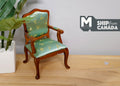 1:12 Scale Miniature Wood Armchair, Upholstered Seat and Back, Carved Frame, 3-1/8 inch tall, DIY Dollhouse Supply (mint green)