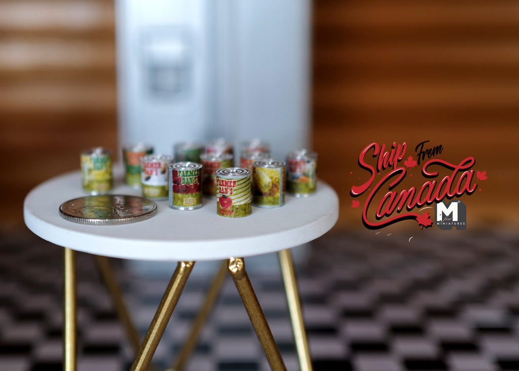 1:12 Scale Miniature Metal Vegetable and Fruit Tin Cans, Set of 12, 1/2 inch tall, DIY Dollhouse Supply