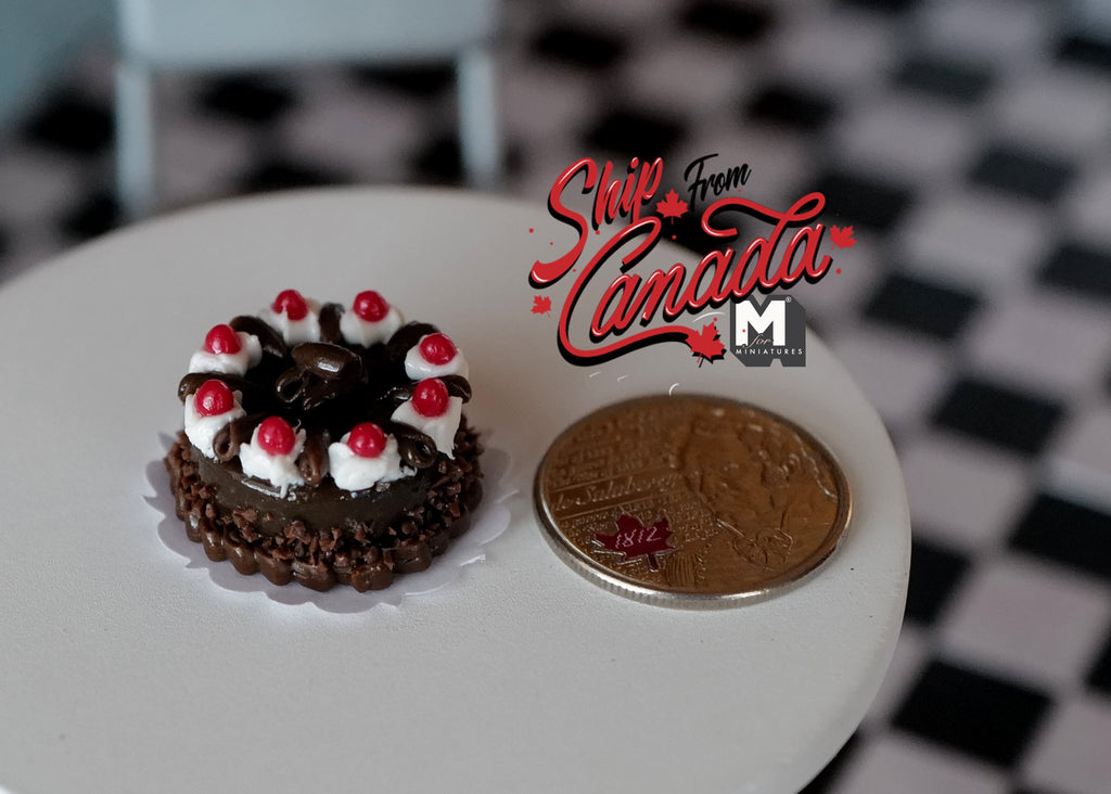 1:12 Scale Miniature Chocolate Cherry Cake with Cream Swirls, 1-3/16 inch dia., DIY Dollhouse Supply