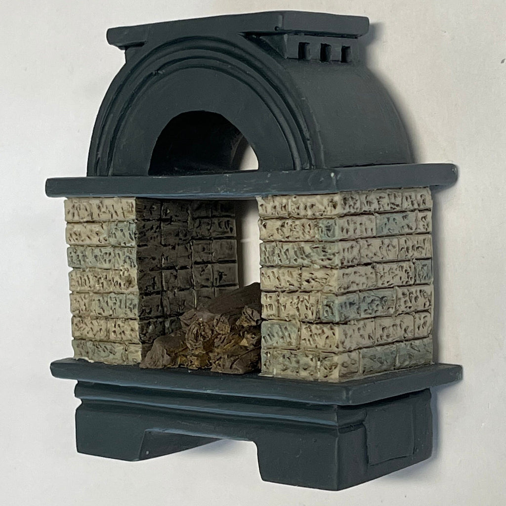 1:12 Scale Miniature Fireplace with Teal Arched Top and Fire Logs, Stone Pattern Sides, 3-1/4 inch tall, DIY Dollhouse Supply
