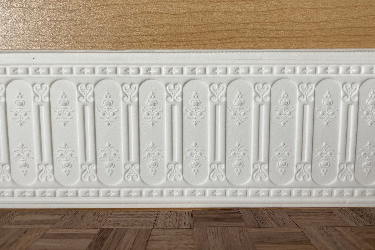 1:12 Scale Miniature Ornate Arched Panel Wainscot, 13-9/16 inch long, DIY Dollhouse Supply