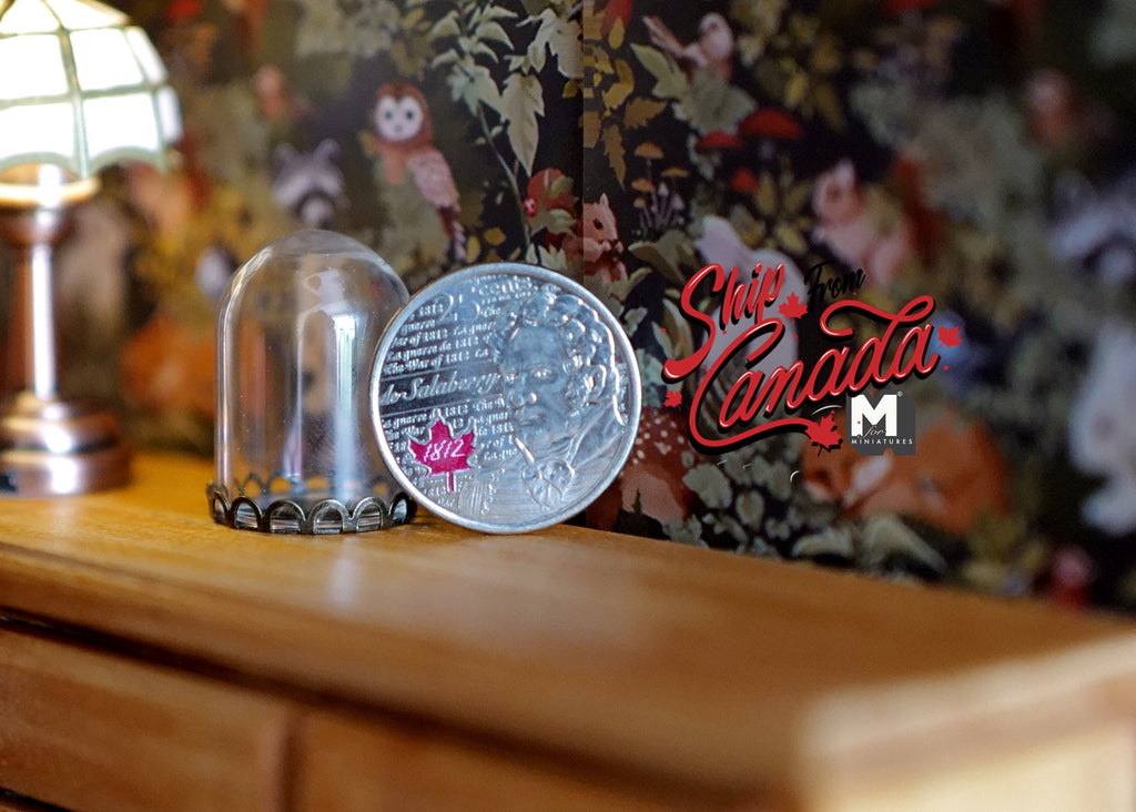1:12 Scale Miniature Glass Dome on Dark Metal Base, 1-3/16 inch tall, DIY Dollhouse Supply (medium)