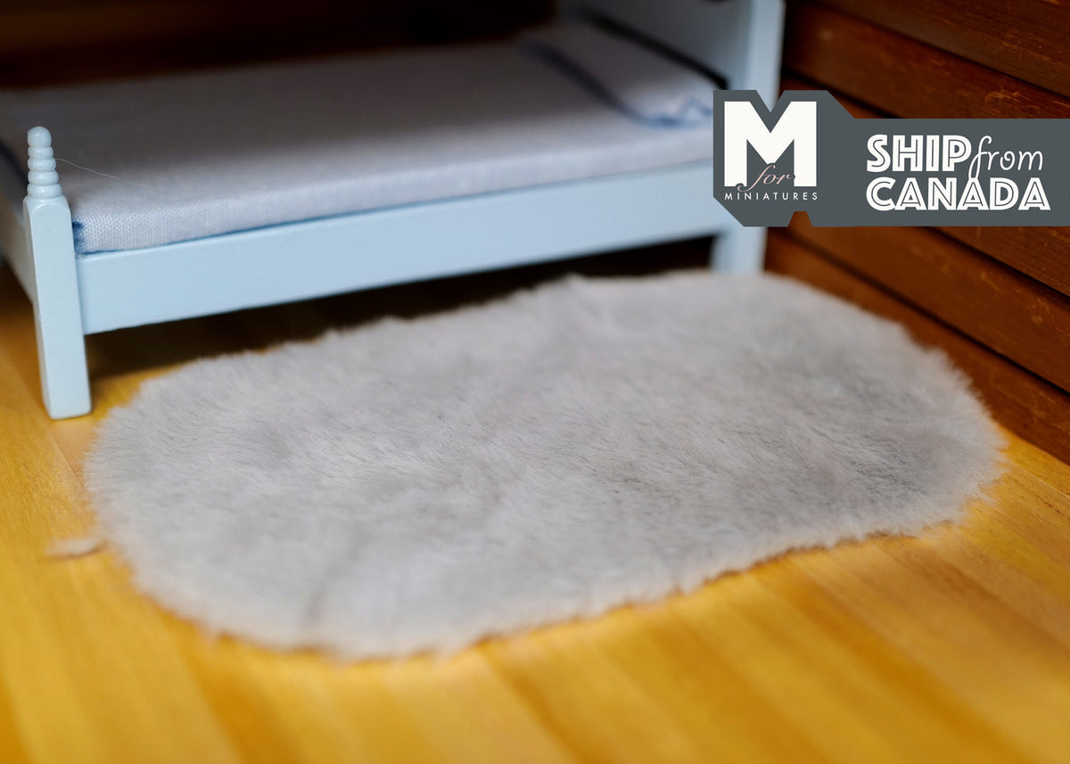 1:12 Scale Miniature Faux Sheepskin Rug, Oval, 6-1/2 inch long, DIY Dollhouse Supply (gray)