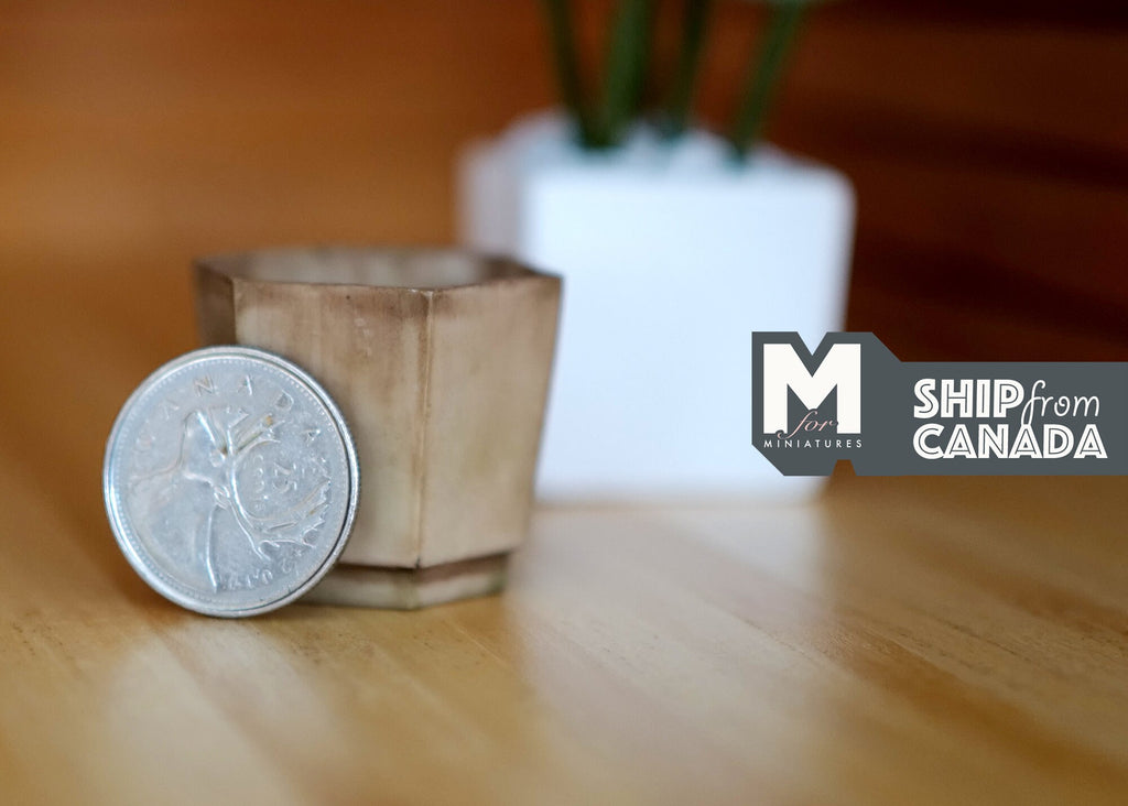 Miniature Weathered Hexagon Planter Pot 1:12 Scale Dollhouse Garden Large Size Geometric Tree Planter 1-1/4 inch tall (brown) - B074