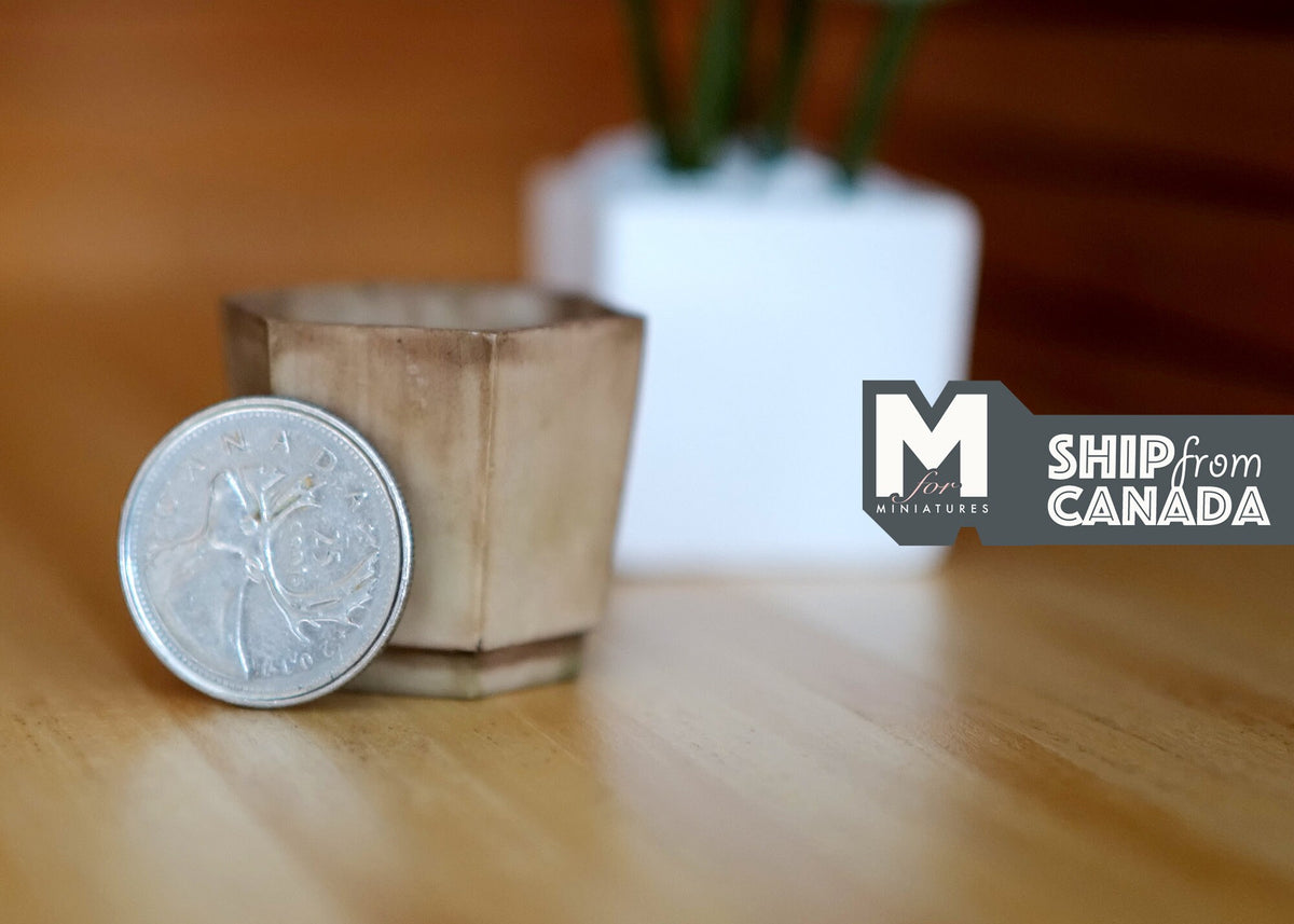 Miniature Weathered Hexagon Planter Pot 1:12 Scale Dollhouse Garden Large Size Geometric Tree Planter 1-1/4 inch tall (brown) - B074