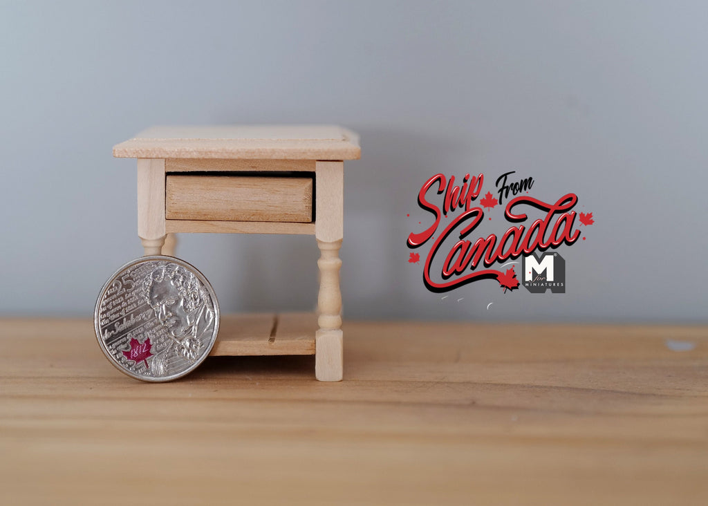 1:12 Scale Miniature Unpainted Wood Nightstand, 1 Drawer, 1-7/8 inch tall, DIY Dollhouse Supply