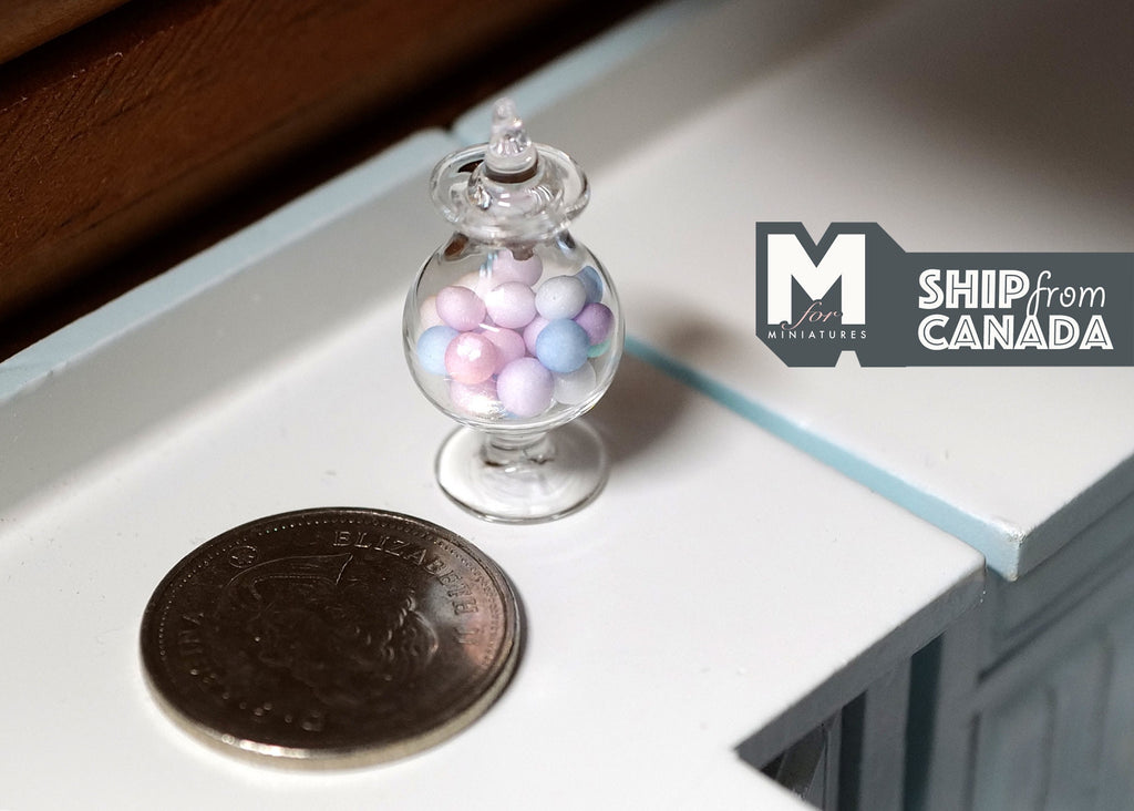 1:12 Scale Miniature Glass Candy Jar with Pastel Candies, Star Top Lid, 1-3/16 inch tall, DIY Dollhouse Supply