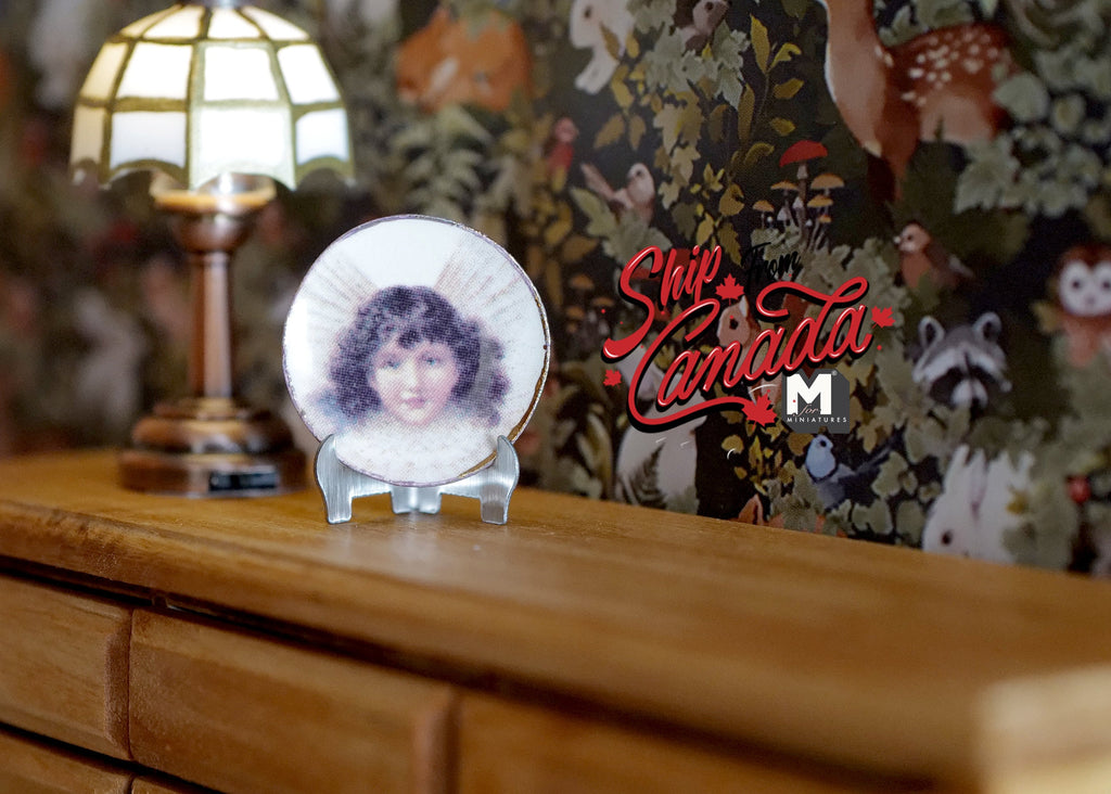 1:12 Scale Miniature Ceramic Wall Plate with Metal Stand, Angel Design, 1 inch dia., DIY Dollhouse Supply (c)