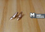 1:12 scale miniature women's pointed high heels in metallic gold, one pair, shown on a wood floor