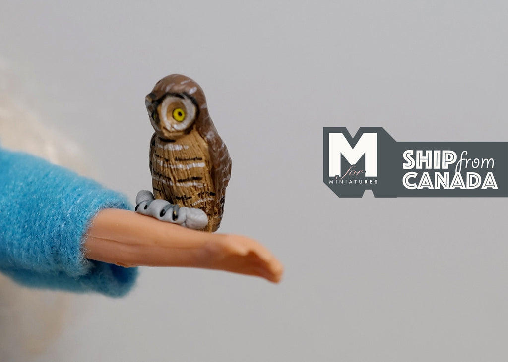 1:12 Scale Miniature Baby Owl Figurine, 13/16 inch tall, DIY Dollhouse Supply (brown)