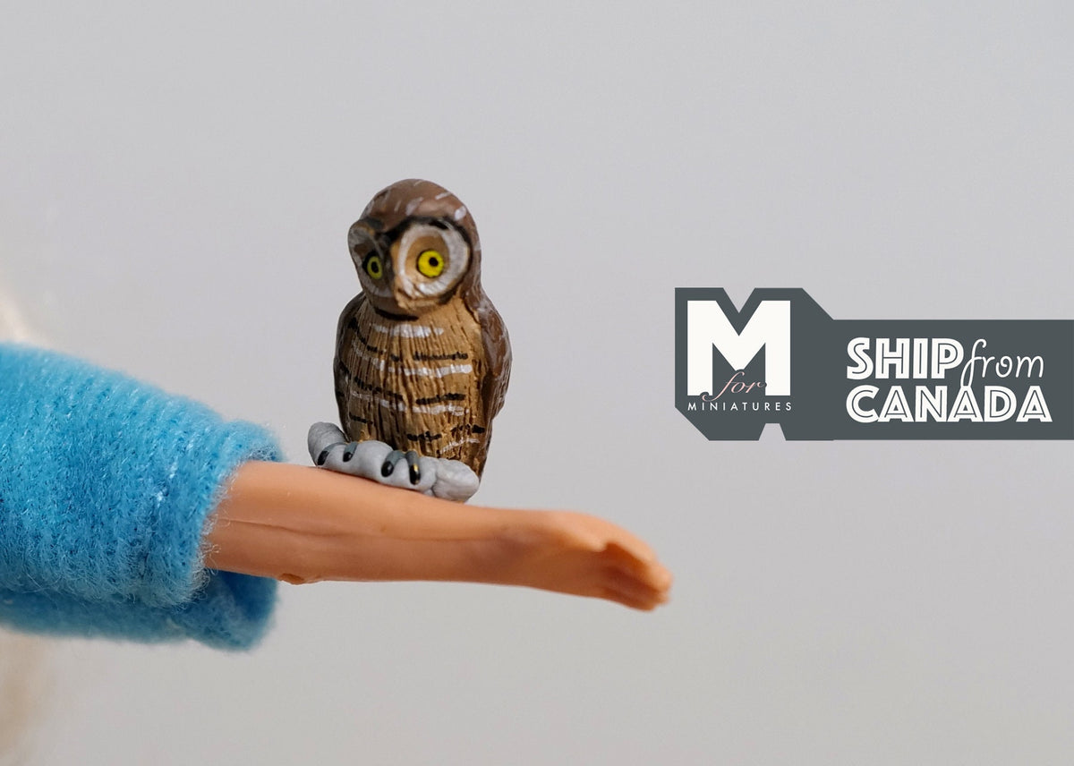 1:12 Scale Miniature Baby Owl Figurine, 13/16 inch tall, DIY Dollhouse Supply (brown)