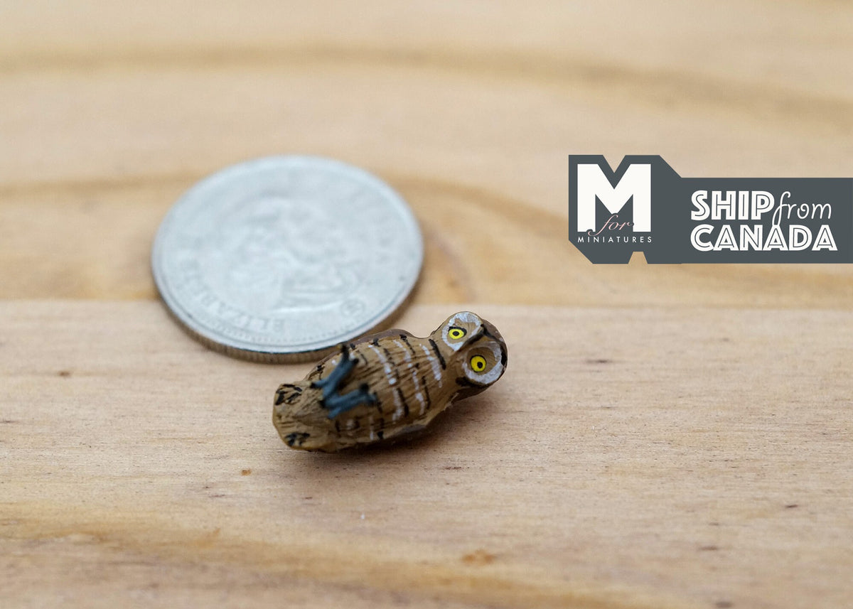 1:12 Scale Miniature Baby Owl Figurine, 13/16 inch tall, DIY Dollhouse Supply (brown)