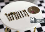 1:12 Scale Miniature Metal Tableware with Serving Ladles, Set of 9, 7/8 inch long, DIY Dollhouse Supply (gold)