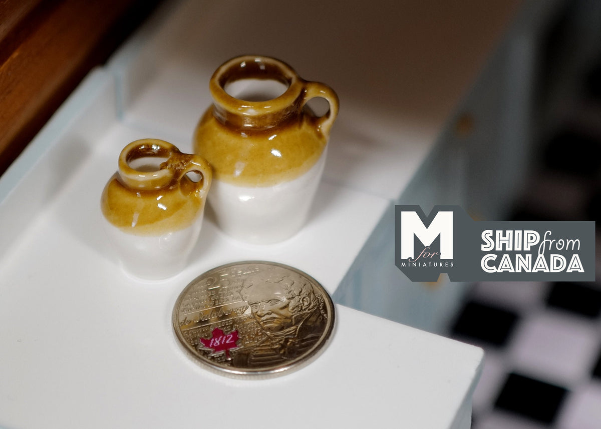 1:12 Scale Miniature Stoneware Jugs, Set of 2, 1 inch tall, DIY Dollhouse Supply