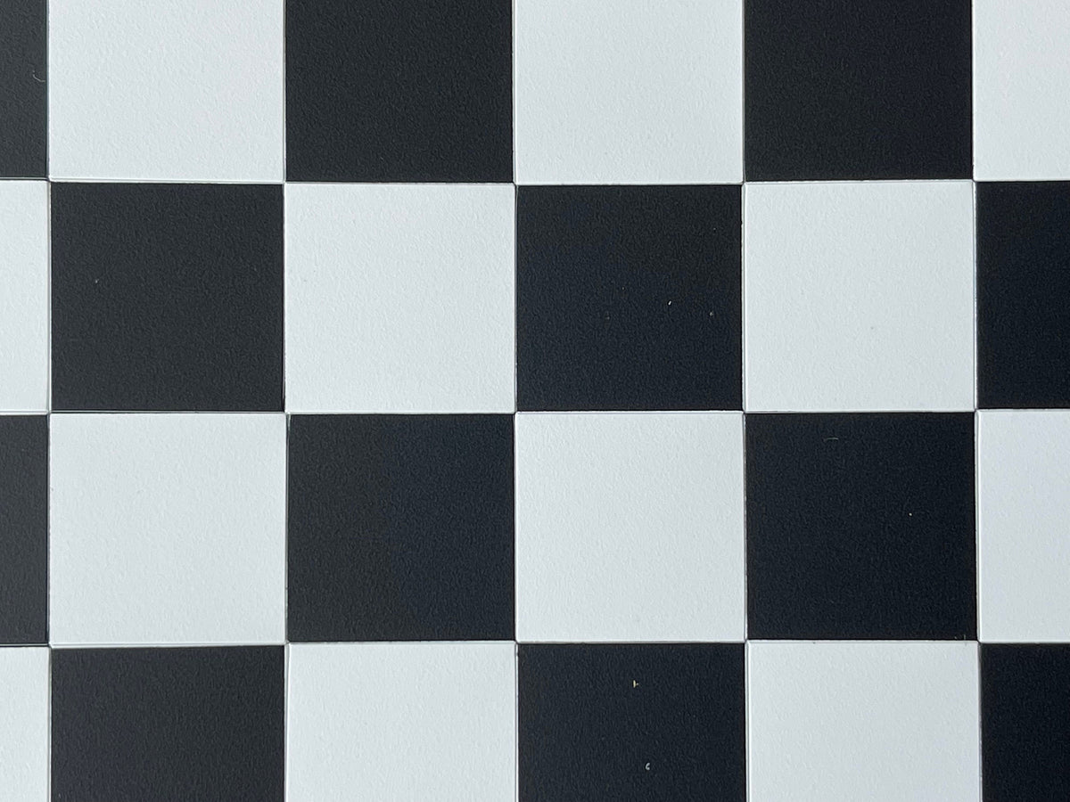 1:12 Scale Miniature Black and White Checkered Floor Tile Sheet, 6 x 12 Tiles, 4-13/16 x 9-5/8 inch, DIY Dollhouse Supply