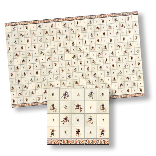 1:12 Scale Miniature Delft Tile Sheet with Horsemen and Hunters, 22 x 14 Tiles, 11-1/2 x 6-13/16 inch, DIY Dollhouse Supply