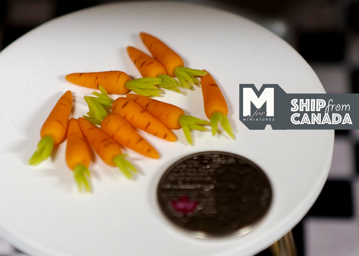 1:12 Scale Miniature Carrots with Green Tops, Set of 10, DIY Dollhouse Supply