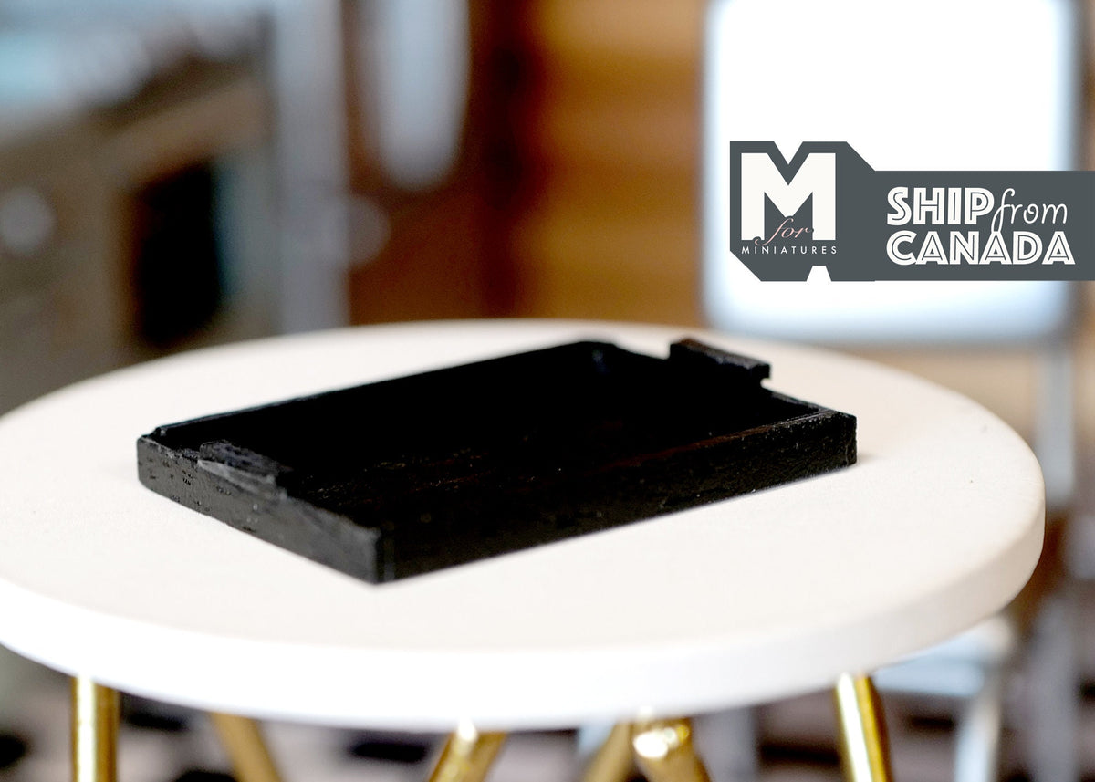 1:12 Scale Miniature Wood Tray, Rectangular, 1-3/4 inch long, DIY Dollhouse Supply (black)