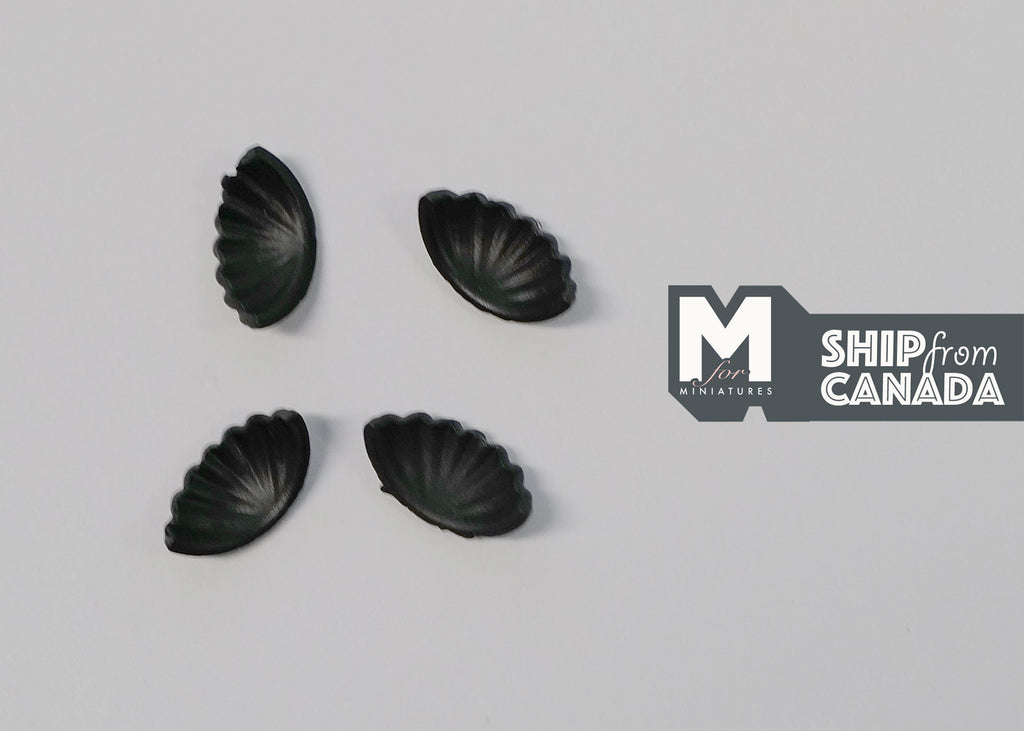 1:12 Scale Miniature Shell Half Moon Drawer Pulls, Set of 4, 3/8 inch long, DIY Dollhouse Supply (black) (J)