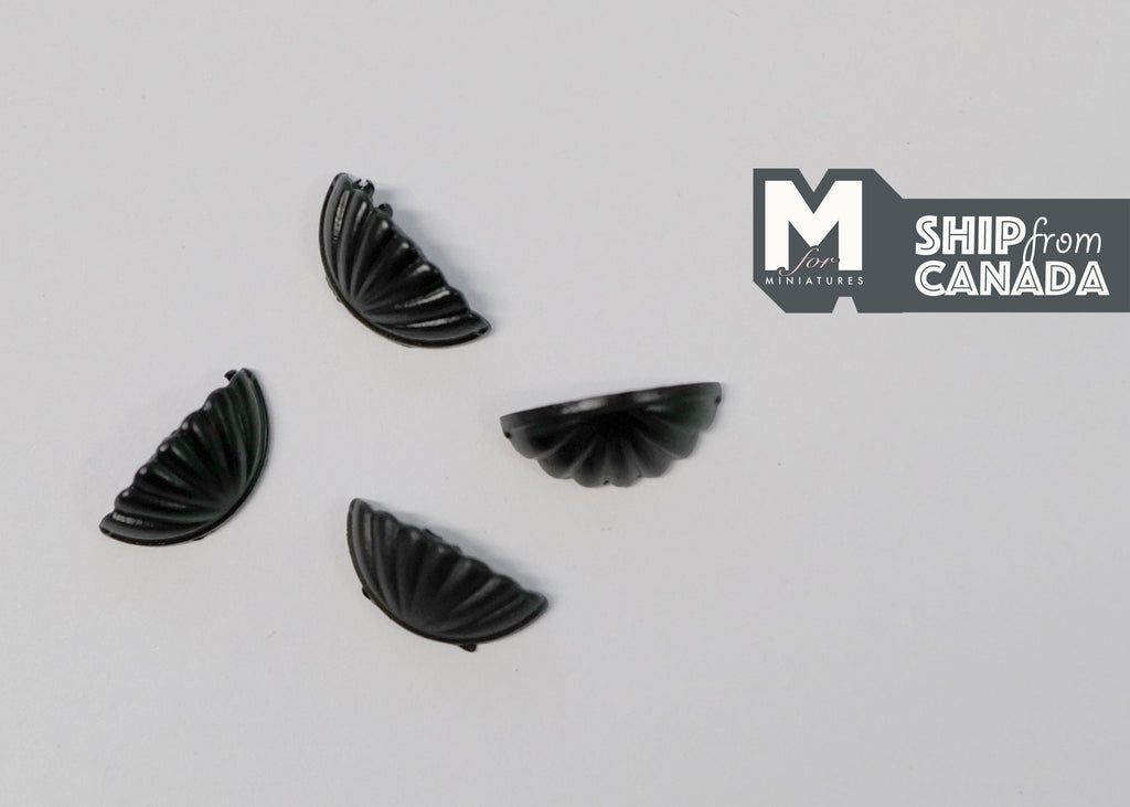 1:12 Scale Miniature Shell Half Moon Drawer Pulls, Set of 4, 3/8 inch long, DIY Dollhouse Supply (black) (J)