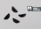 1:12 scale miniature shell half moon drawer pulls in black with fluted detail, set of 4, shown on a white surface