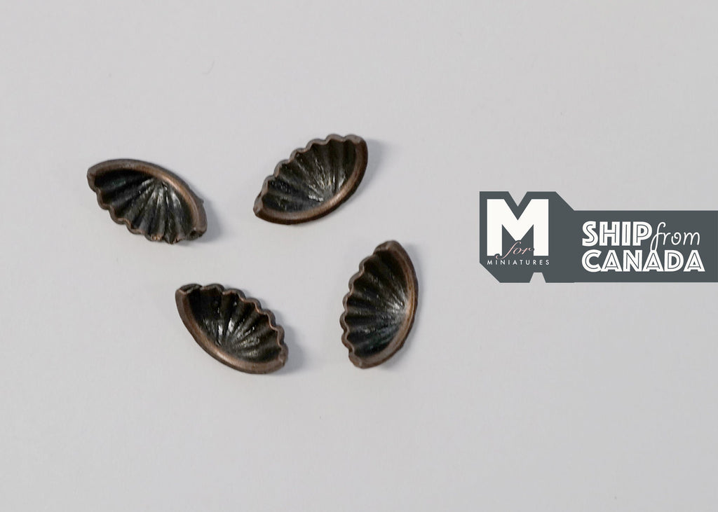 1:12 Scale Miniature Bronze Half Moon Cabinet Pulls, Set of 4, 3/8 inch (V)